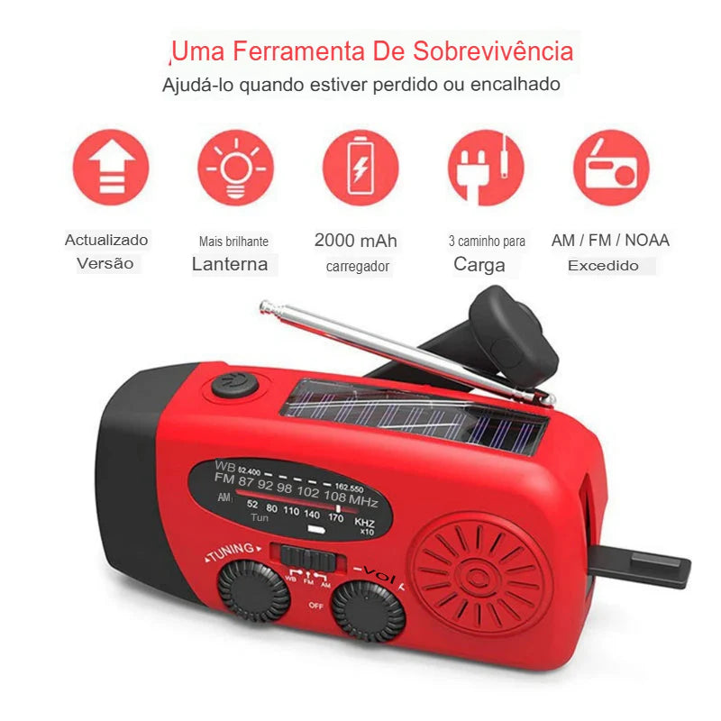 Rádio de Emergência Solar + Manivela "VITALINK"