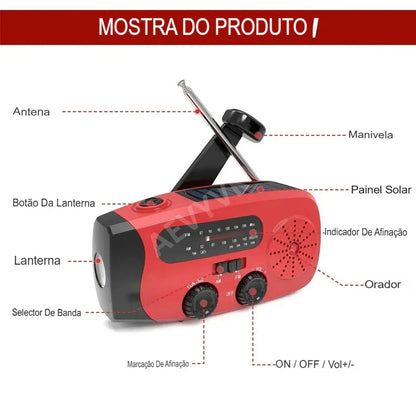 Rádio de Emergência Solar + Manivela "VITALINK"